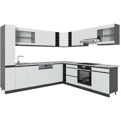 Vicco Cuisine en Angle R-Line, Blanc/Anthracite, 277x60cm J-Shape, PT Marbre, adapté à Une Composition et Une Extension Flexibles - Publicité Vicco Cuisine en Angle R-Line, Blanc/Anthracite, 277x60cm J-Shape, PT Marbre, adapté à Une Composition et Une Extension Flexibles - Publicité