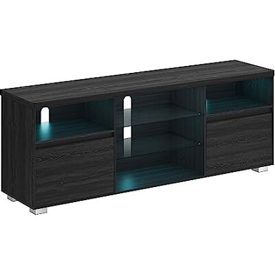 VASAGLE Kailyn Collection Meuble TV avec LED, pour Les Téléviseurs Jusqu’à 70 Pouces, avec Étagères Ouvertes en Verre, 2 Placards avec Portes, 160 cm, Moderne, pour Salon, Chambre, Noir LTV331T21 - Publicité VASAGLE Kailyn Collection Meuble TV avec LED, pour Les Téléviseurs Jusqu’à 70 Pouces, avec Étagères Ouvertes en Verre, 2 Placards avec Portes, 160 cm, Moderne, pour Salon, Chambre, Noir LTV331T21 - Publicité