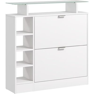 HOMCOM Meuble à Chaussures Moderne avec Deux tiroirs rabattables pour 12 Paires, Armoire à Chaussures avec Plateau en Verre et étagères réglables, 89 x 25 x 92 cm, Blanc - Publicité HOMCOM Meuble à Chaussures Moderne avec Deux tiroirs rabattables pour 12 Paires, Armoire à Chaussures avec Plateau en Verre et étagères réglables, 89 x 25 x 92 cm, Blanc - Publicité