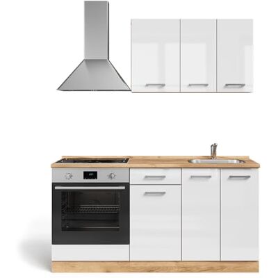 Vicco Cuisine R-Line, Blanc Brillant/Chêne doré, 160cm avec Meuble Four et évier sans PL, préparé pour l’intégration d’appareils électroménagers et d’Un évier - Publicité Vicco Cuisine R-Line, Blanc Brillant/Chêne doré, 160cm avec Meuble Four et évier sans PL, préparé pour l’intégration d’appareils électroménagers et d’Un évier - Publicité