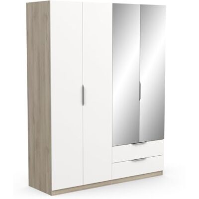 Demeyere Armoire Dressing avec Miroirs & Penderie Moderne 4 Portes 5 Etagères 2 Tiroirs – Coloris Chêne Kronberg & Blanc Mat 157,3 x 51,1 x 203 cm - Publicité Demeyere Armoire Dressing avec Miroirs & Penderie Moderne 4 Portes 5 Etagères 2 Tiroirs – Coloris Chêne Kronberg & Blanc Mat 157,3 x 51,1 x 203 cm - Publicité