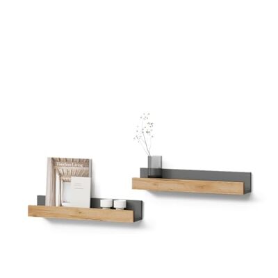Livinity Étagère Murale Lorena, Anthracite/chêne doré, 60x10cm Lot de 2 - Publicité Livinity Étagère Murale Lorena, Anthracite/chêne doré, 60x10cm Lot de 2 - Publicité