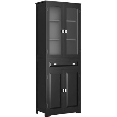 HOMCOM Armoire de Cuisine Buffet Haut 4 Portes Dont 2 Portes vitrées et 1 tiroir Hauteur 160 cm avec étagères réglables, Noir - Publicité HOMCOM Armoire de Cuisine Buffet Haut 4 Portes Dont 2 Portes vitrées et 1 tiroir Hauteur 160 cm avec étagères réglables, Noir - Publicité