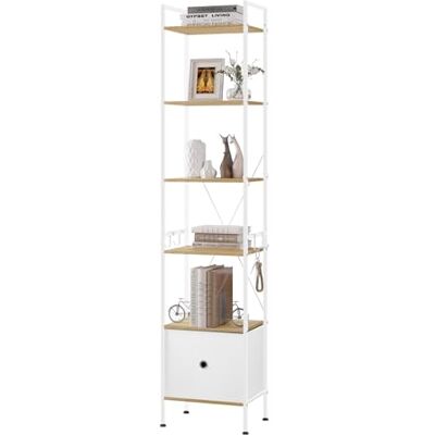 WOLTU Bibliothèque Étagère Rangement, Étagère d'angle à 5 Niveaux, avec 1 Tiroir, 40x30x187cm, Cadre en Métal, Chêne Clair+Blanc, RGB63whe - Publicité WOLTU Bibliothèque Étagère Rangement, Étagère d'angle à 5 Niveaux, avec 1 Tiroir, 40x30x187cm, Cadre en Métal, Chêne Clair+Blanc, RGB63whe - Publicité