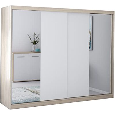 Fabryka Mebli Idźczak Armoire À Portes Coulissantes Élégante Armoire Armoire Miroir Multi 38-230 Cm Chambre À Coucher Salon Placard Portes Coulissantes Design Moderne (Sonoma/Blanc) - Publicité Fabryka Mebli Idźczak Armoire À Portes Coulissantes Élégante Armoire Armoire Miroir Multi 38-230 Cm Chambre À Coucher Salon Placard Portes Coulissantes Design Moderne (Sonoma/Blanc) - Publicité
