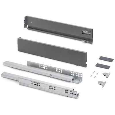 Emuca Kit tiroir pour cuisine et bain à régulation 3D, hauteur 93mm, profondité 550mm, 40 Kg, fermeture amortie, panneaux non incluses, Acier, gris anthracite - Publicité Emuca Kit tiroir pour cuisine et bain à régulation 3D, hauteur 93mm, profondité 550mm, 40 Kg, fermeture amortie, panneaux non incluses, Acier, gris anthracite - Publicité