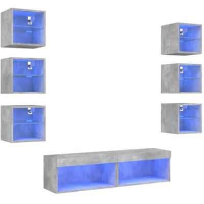 vidaXL Unités Murales TV avec LED 8 pcs, Armoires de Télévision Suspendues, Meubles Télé de Salon, Moderne, Gris Béton Bois d'Ingénierie - Publicité vidaXL Unités Murales TV avec LED 8 pcs, Armoires de Télévision Suspendues, Meubles Télé de Salon, Moderne, Gris Béton Bois d'Ingénierie - Publicité