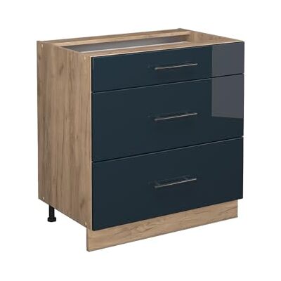 Vicco Meuble Cuisine Fame-Line, Bleu foncé Brillant, 80cm avec 3 tiroirs, sans PT, à Combiner avec d'autres modules de la série Fame-Line - Publicité Vicco Meuble Cuisine Fame-Line, Bleu foncé Brillant, 80cm avec 3 tiroirs, sans PT, à Combiner avec d'autres modules de la série Fame-Line - Publicité