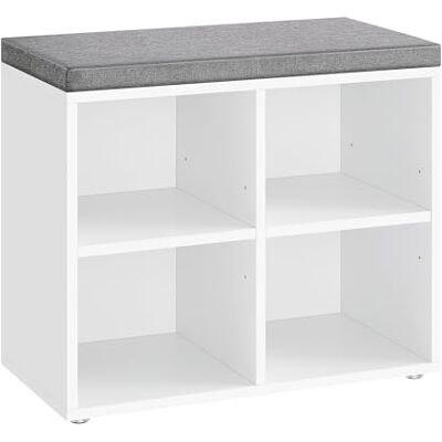 VASAGLE Banc à Chaussures avec 4 Compartiments et 2 étagères réglables, Coussin rembourré, pour Couloir, Salon et Chambre à Coucher, Blanc Nuage-Gris Pigeon LHS234W01 - Publicité VASAGLE Banc à Chaussures avec 4 Compartiments et 2 étagères réglables, Coussin rembourré, pour Couloir, Salon et Chambre à Coucher, Blanc Nuage-Gris Pigeon LHS234W01 - Publicité