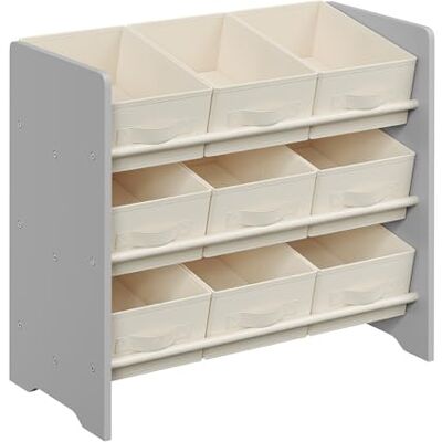 SONGMICS Étagère à Jouets pour Enfants, Étagère à Livres pour Enfants, 9 Boîtes de Rangement en Tissu Non-tissé, pour Chambre d’Enfant, Spacieuse, 29,5 x 62,5 x 60 cm, Gris Tourterelle GKR033G10 - Publicité SONGMICS Étagère à Jouets pour Enfants, Étagère à Livres pour Enfants, 9 Boîtes de Rangement en Tissu Non-tissé, pour Chambre d’Enfant, Spacieuse, 29,5 x 62,5 x 60 cm, Gris Tourterelle GKR033G10 - Publicité