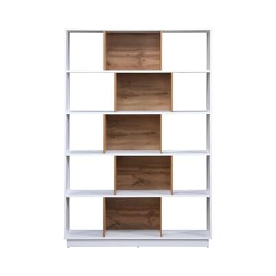 Unique Bibliothéque avec 15 niches Blanc et Naturel DALENOR - Publicité Unique Bibliothéque avec 15 niches Blanc et Naturel DALENOR - Publicité