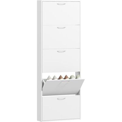 HOMCOM Meuble à Chaussures 15 Paires, Armoire à Chaussures étroite Moderne avec 5 tiroirs rabattables, pour Couloir et entrée, 65 x 17 x 180,5 cm, Blanc - Publicité HOMCOM Meuble à Chaussures 15 Paires, Armoire à Chaussures étroite Moderne avec 5 tiroirs rabattables, pour Couloir et entrée, 65 x 17 x 180,5 cm, Blanc - Publicité