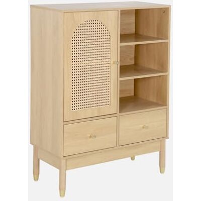 sweeek Buffet décor Bois et cannage 1 Porte 2 tiroirs Teinte Naturelle 75 x 35 x 100 cm Judith - Publicité sweeek Buffet décor Bois et cannage 1 Porte 2 tiroirs Teinte Naturelle 75 x 35 x 100 cm Judith - Publicité