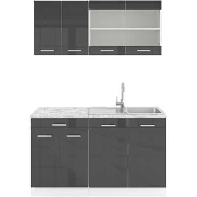 Vicco Cuisine R-Line, Anthracite Haute Brillance, 140cm, PT Marbre, adapté aux Petits espaces, Extensible de façon modulaire - Publicité Vicco Cuisine R-Line, Anthracite Haute Brillance, 140cm, PT Marbre, adapté aux Petits espaces, Extensible de façon modulaire - Publicité