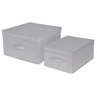 Compactor Lot de 2 boîtes de Rangement Pliables avec Couvercle, polypropylène Non tissé et Carton, Grand 40 x 50 x 25cm, Petit 30 x 43 x 19cm, Gamme Boston, Gris, RAN10445 - Publicité Compactor Lot de 2 boîtes de Rangement Pliables avec Couvercle, polypropylène Non tissé et Carton, Grand 40 x 50 x 25cm, Petit 30 x 43 x 19cm, Gamme Boston, Gris, RAN10445 - Publicité