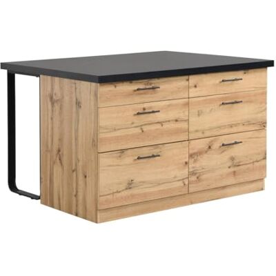 Unique Ilot Central de Cuisine avec 6 tiroirs en MDF et métal Noir et Naturel Clair ALEGRITA - Publicité Unique Ilot Central de Cuisine avec 6 tiroirs en MDF et métal Noir et Naturel Clair ALEGRITA - Publicité