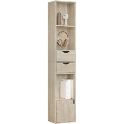 WOLTU Bibliothèque Étagère Colonne, Bibliothèque Verticale avec 3 Compartiments Ouverts, 2 Tiroirs et 1 Casier, Meuble de Rangement au Sol avec Étagère Réglable, Chêne Clair, 30x24x158cm, SK028hei - Publicité WOLTU Bibliothèque Étagère Colonne, Bibliothèque Verticale avec 3 Compartiments Ouverts, 2 Tiroirs et 1 Casier, Meuble de Rangement au Sol avec Étagère Réglable, Chêne Clair, 30x24x158cm, SK028hei - Publicité