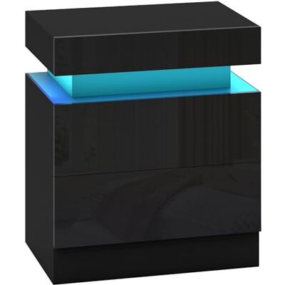 HOMCOM Table de Chevet, Table de Nuit, avec lumière LED RVB, 2 tiroirs, façade du tiroir Haute Brillance, pour Salon, Chambre à Coucher, Noir - Publicité HOMCOM Table de Chevet, Table de Nuit, avec lumière LED RVB, 2 tiroirs, façade du tiroir Haute Brillance, pour Salon, Chambre à Coucher, Noir - Publicité
