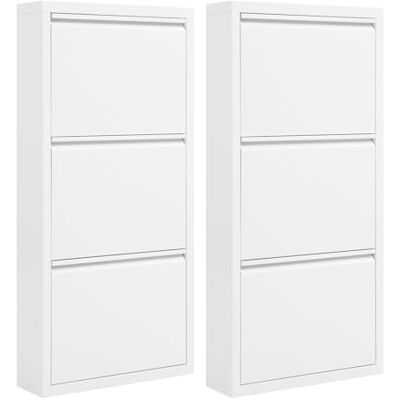 WOLTU Lot de 2 Armoire Chaussure, Meuble Chaussure, avec 3 Étagères Chaussure, 3 Portes Abattantes, Rangement Chaussure, sans Montage, Blanc, en Métal - Publicité WOLTU Lot de 2 Armoire Chaussure, Meuble Chaussure, avec 3 Étagères Chaussure, 3 Portes Abattantes, Rangement Chaussure, sans Montage, Blanc, en Métal - Publicité
