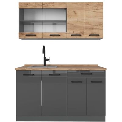 Vicco Cuisine R-Line, Chêne doré/Anthracite, 140cm armoires Bicolores, PT Chêne, adapté à Une Extension Flexible avec d'autres modules - Publicité Vicco Cuisine R-Line, Chêne doré/Anthracite, 140cm armoires Bicolores, PT Chêne, adapté à Une Extension Flexible avec d'autres modules - Publicité