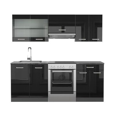 Vicco Cuisine R-Line, Noir Brillant/Anthracite, 200cm sans PT, adapté à Une Extension individuelle avec des modules supplémentaires - Publicité Vicco Cuisine R-Line, Noir Brillant/Anthracite, 200cm sans PT, adapté à Une Extension individuelle avec des modules supplémentaires - Publicité