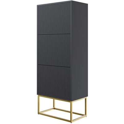 Meuble à chaussures VELDIO - 3 portes - 50x30x125 cm - Noir avec pieds dorés - Publicité Meuble à chaussures VELDIO - 3 portes - 50x30x125 cm - Noir avec pieds dorés - Publicité