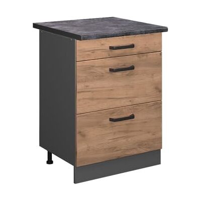Vicco Meuble Cuisine R-Line, Chêne de Force doré, 60cm avec tiroirs, PT Anthracite, pour Une Combinaison Libre au Sein de systèmes de Cuisine modulaires - Publicité Vicco Meuble Cuisine R-Line, Chêne de Force doré, 60cm avec tiroirs, PT Anthracite, pour Une Combinaison Libre au Sein de systèmes de Cuisine modulaires - Publicité