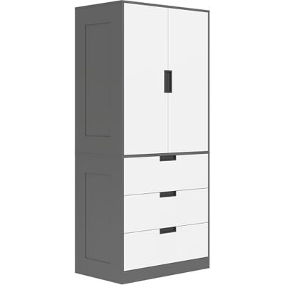 HOMCOM Armoire Chambre penderie avec 2 Portes à Fermeture Douce, 3 tiroirs et Barre de Suspension, Armoire à vêtements, Dressing, Style Moderne, pour Chambre à Coucher, 80x50x180cm, Gris et Blanc - Publicité HOMCOM Armoire Chambre penderie avec 2 Portes à Fermeture Douce, 3 tiroirs et Barre de Suspension, Armoire à vêtements, Dressing, Style Moderne, pour Chambre à Coucher, 80x50x180cm, Gris et Blanc - Publicité