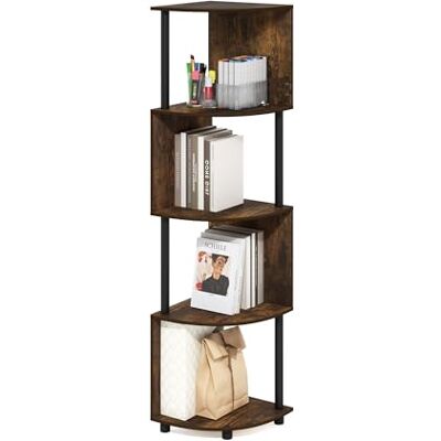 Furinno ECON, Étagère d'angle, Bibliothèque d'angle À 4 Niveaux, Rangement en Zigzag, Présentoir Étagère À Livres, Rangement, Salon/Bureau, Pin Ambré - Publicité Furinno ECON, Étagère d'angle, Bibliothèque d'angle À 4 Niveaux, Rangement en Zigzag, Présentoir Étagère À Livres, Rangement, Salon/Bureau, Pin Ambré - Publicité