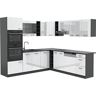 Vicco Cuisine en Angle R-Line, Blanc Haute Brillance, 247x60cm, PT Anthracite, pour Une Planification de Cuisine Flexible et Une Extension modulaire - Publicité Vicco Cuisine en Angle R-Line, Blanc Haute Brillance, 247x60cm, PT Anthracite, pour Une Planification de Cuisine Flexible et Une Extension modulaire - Publicité