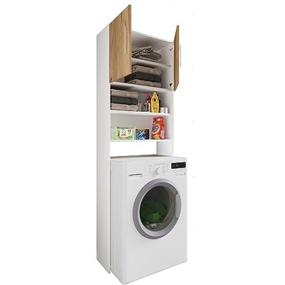 VCM Meuble buanderie Machine à Laver, Armoire pour Machine à Laver, Meuble au Dessus Machine a Laver Armoire en Bois pour Machine à Laver Armoire pour Machine à Laver Jutas Blanc/Chêne Miel - Publicité VCM Meuble buanderie Machine à Laver, Armoire pour Machine à Laver, Meuble au Dessus Machine a Laver Armoire en Bois pour Machine à Laver Armoire pour Machine à Laver Jutas Blanc/Chêne Miel - Publicité