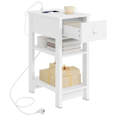 WOLTU Table de Chevet avec Prises Intégrées et Ports USB, Table de Nuit avec Tiroir et Étagères de Rangement, pour Chambre à Coucher, Salon, Blanc, 30x45x65cm, NTS20ws - Publicité WOLTU Table de Chevet avec Prises Intégrées et Ports USB, Table de Nuit avec Tiroir et Étagères de Rangement, pour Chambre à Coucher, Salon, Blanc, 30x45x65cm, NTS20ws - Publicité