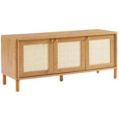 BAÏTA Meuble TV Haida Effet chêne et rotin 120cm - Publicité BAÏTA Meuble TV Haida Effet chêne et rotin 120cm - Publicité