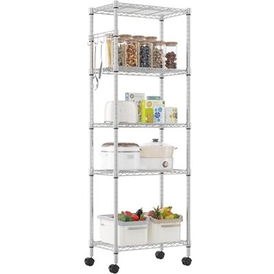 Himimi Étagère à roulettes, en métal chromé, réglable en hauteur, étagère en fil métallique, étagère de rangement debout avec 5 étagères, étagère sur pied, étagère à roulettes, pour cuisine, salle de - Publicité Himimi Étagère à roulettes, en métal chromé, réglable en hauteur, étagère en fil métallique, étagère de rangement debout avec 5 étagères, étagère sur pied, étagère à roulettes, pour cuisine, salle de - Publicité