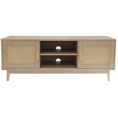 Box and beyond Meuble télé 120 x 40 x 45 cm Bois, Cannage Rangement, Multimédia, Télévision Salon Style Bohème et Vintage - Publicité Box and beyond Meuble télé 120 x 40 x 45 cm Bois, Cannage Rangement, Multimédia, Télévision Salon Style Bohème et Vintage - Publicité