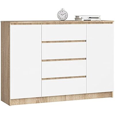 AKORD Commode K 140 cm 4 Tiroirs et 2 Portes pour Le Salon Chambre Bureau Salon Design Moderne Fonctionnel Panneau Stratifié Couleur Sonoma/Biala - Publicité AKORD Commode K 140 cm 4 Tiroirs et 2 Portes pour Le Salon Chambre Bureau Salon Design Moderne Fonctionnel Panneau Stratifié Couleur Sonoma/Biala - Publicité