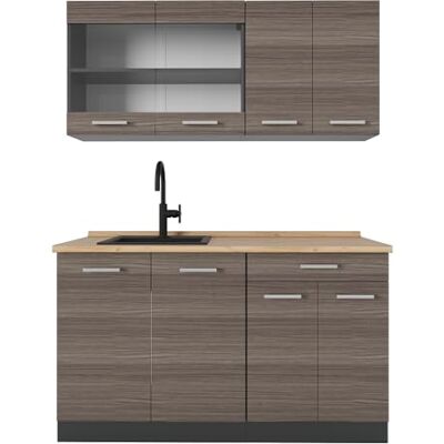 Vicco Cuisine R-Line, Gris Noble, 140cm, PT Chêne, adapté à Une Extension Flexible avec d'autres modules - Publicité Vicco Cuisine R-Line, Gris Noble, 140cm, PT Chêne, adapté à Une Extension Flexible avec d'autres modules - Publicité