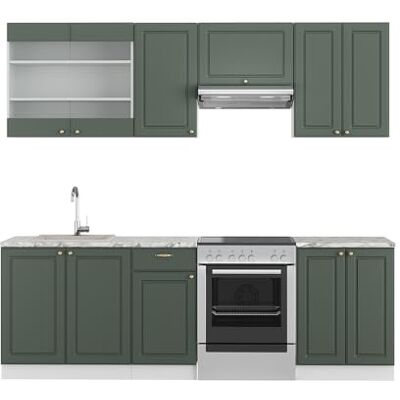 Vicco Cuisine Fame-Line, Vert-Or Landhaus/Blanc, 240cm sans PT, adapté à Une Extension individuelle avec des modules supplémentaires - Publicité Vicco Cuisine Fame-Line, Vert-Or Landhaus/Blanc, 240cm sans PT, adapté à Une Extension individuelle avec des modules supplémentaires - Publicité