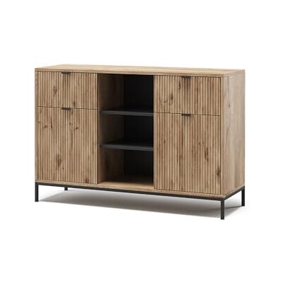 Vicco Commode avec tiroirs Eliza, Chêne Viking, 120x81.2cm avec 2 tiroirs et 2 Portes, Compatible avec d'autres Meubles de la série Eliza - Publicité Vicco Commode avec tiroirs Eliza, Chêne Viking, 120x81.2cm avec 2 tiroirs et 2 Portes, Compatible avec d'autres Meubles de la série Eliza - Publicité