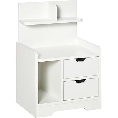 HOMCOM Table de Chevet Table de Nuit Multi-rangemen 2 tiroirs Niche étagère en Bois Blanc - Publicité HOMCOM Table de Chevet Table de Nuit Multi-rangemen 2 tiroirs Niche étagère en Bois Blanc - Publicité