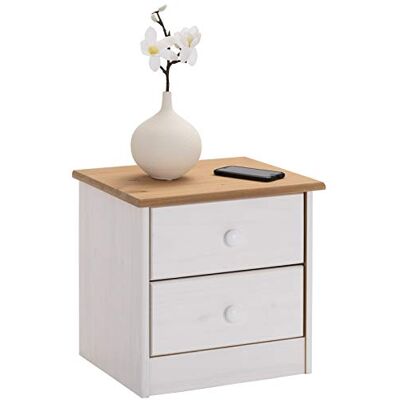 IDIMEX Table de Chevet Rondo avec 2 tiroirs, Table de Nuit en pin Massif, Chevet en Bois lasuré Blanc et Brun - Publicité IDIMEX Table de Chevet Rondo avec 2 tiroirs, Table de Nuit en pin Massif, Chevet en Bois lasuré Blanc et Brun - Publicité