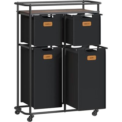 VASAGLE Panier à Linge Mobile, Corbeille à Linge avec Roulettes, Trieur de Linge de 115 L, Portable, avec Étagère, 4 Sacs Amovibles, 6 Étiquettes, Noir d’Encre et Marron Châtaigne RLS100B01 - Publicité VASAGLE Panier à Linge Mobile, Corbeille à Linge avec Roulettes, Trieur de Linge de 115 L, Portable, avec Étagère, 4 Sacs Amovibles, 6 Étiquettes, Noir d’Encre et Marron Châtaigne RLS100B01 - Publicité