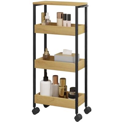 EUGAD Desserte à roulettes, Chariot de Rangement à 4 Niveaux, Étagère sur roulettes, pour Salle de Bain, Cuisine, avec 2 Freins, en Bois d'Ingénierie et Métal, 40x15x82cm, Chêne Clair - Publicité EUGAD Desserte à roulettes, Chariot de Rangement à 4 Niveaux, Étagère sur roulettes, pour Salle de Bain, Cuisine, avec 2 Freins, en Bois d'Ingénierie et Métal, 40x15x82cm, Chêne Clair - Publicité