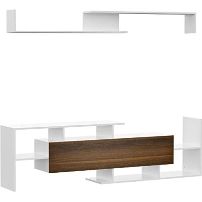 HOMCOM Ensemble Meuble TV avec Banc et étagère Murale Style Contemporain 153,6L cm Blanc et Marron - Publicité HOMCOM Ensemble Meuble TV avec Banc et étagère Murale Style Contemporain 153,6L cm Blanc et Marron - Publicité