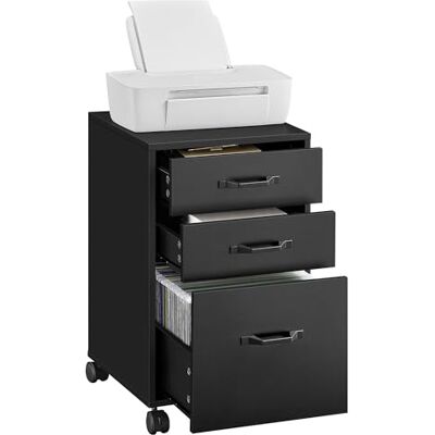 VASAGLE Caisson de Bureau, Meuble de Bureau à 3 tiroirs, Casier sur roulettes, pour Documents Format A4, Tringle Réglable, Style Industriel, Noir d'encre OFC065B16 - Publicité VASAGLE Caisson de Bureau, Meuble de Bureau à 3 tiroirs, Casier sur roulettes, pour Documents Format A4, Tringle Réglable, Style Industriel, Noir d'encre OFC065B16 - Publicité