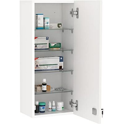 kleankin Armoire à Pharmacie Murale avec Serrure, 5 étagères et tablettes réglables, Bois et Verre, Blanc, 30x20x70cm - Publicité kleankin Armoire à Pharmacie Murale avec Serrure, 5 étagères et tablettes réglables, Bois et Verre, Blanc, 30x20x70cm - Publicité