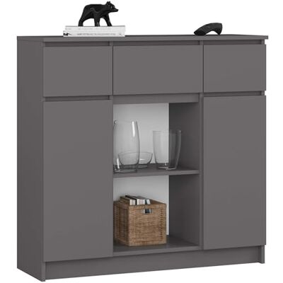 AKORD Kommode K-100 avec 2 Portes et 3 Tiroirs 1 étagère pour Le Salon Chambre à Coucher Moderne Plateau Laminé 16mm 35 x 98 x 101 cm Gris Graphite & Gris Graphite - Publicité AKORD Kommode K-100 avec 2 Portes et 3 Tiroirs 1 étagère pour Le Salon Chambre à Coucher Moderne Plateau Laminé 16mm 35 x 98 x 101 cm Gris Graphite & Gris Graphite - Publicité