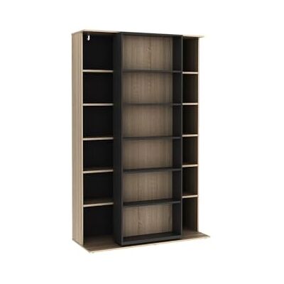 Unique Bibliothéque coulissante avec 18 niches Naturel et Anthracite PRALI - Publicité Unique Bibliothéque coulissante avec 18 niches Naturel et Anthracite PRALI - Publicité