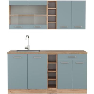 Vicco Cuisine R-Line, Bleu-Gris/chêne doré, 160cm sans PT, adapté à la Combinaison et à l’Extension Individuelles - Publicité Vicco Cuisine R-Line, Bleu-Gris/chêne doré, 160cm sans PT, adapté à la Combinaison et à l’Extension Individuelles - Publicité