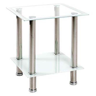 HAKU Table d'appoint Acier INOX, Blanc, INOX, Verre trempé Dim.: L 40 cm x H 46 cm x P 40 cm, Style: Modern - Publicité HAKU Table d'appoint Acier INOX, Blanc, INOX, Verre trempé Dim.: L 40 cm x H 46 cm x P 40 cm, Style: Modern - Publicité
